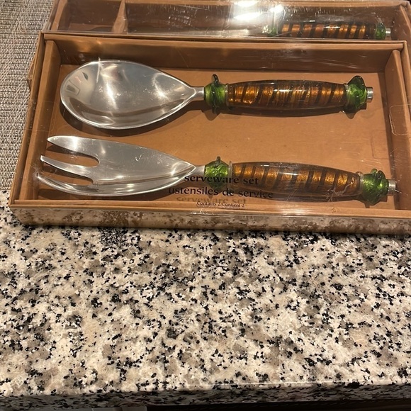 Pier 1 Tableware Set Silver Salad Servers Cake Servers Decorative Handles - Picture 7 of 10